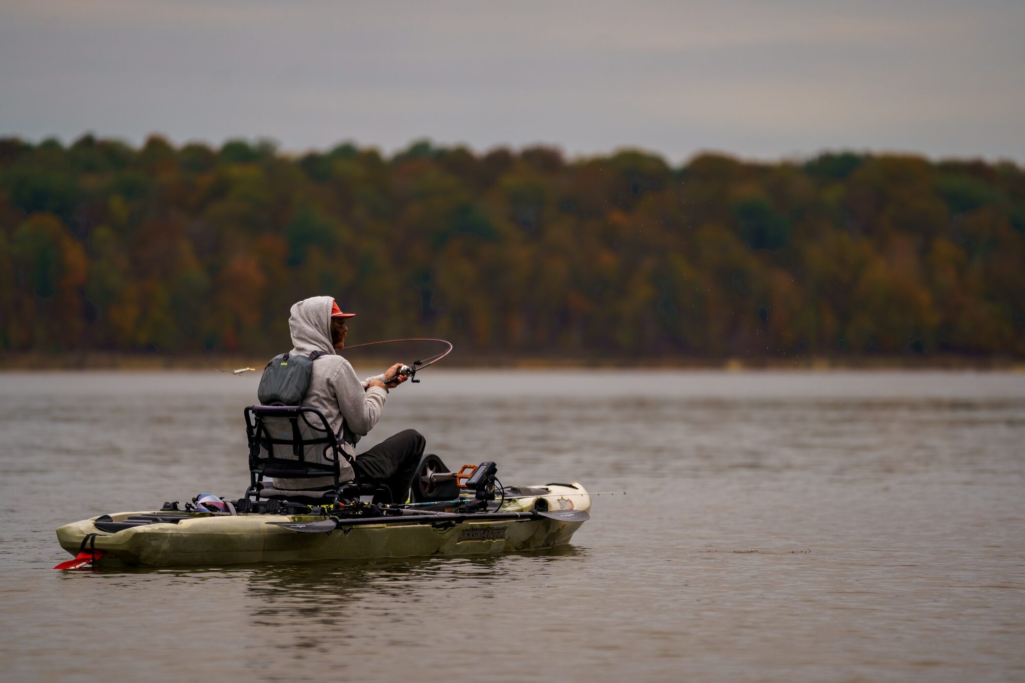 Anglers on a bass fishing lake during regional competition